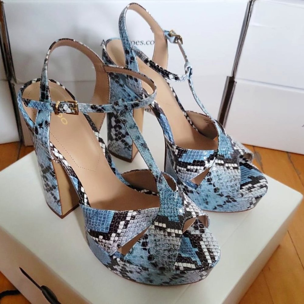 Aldo Women's Varlet in Blue Snake Embossed Sandals